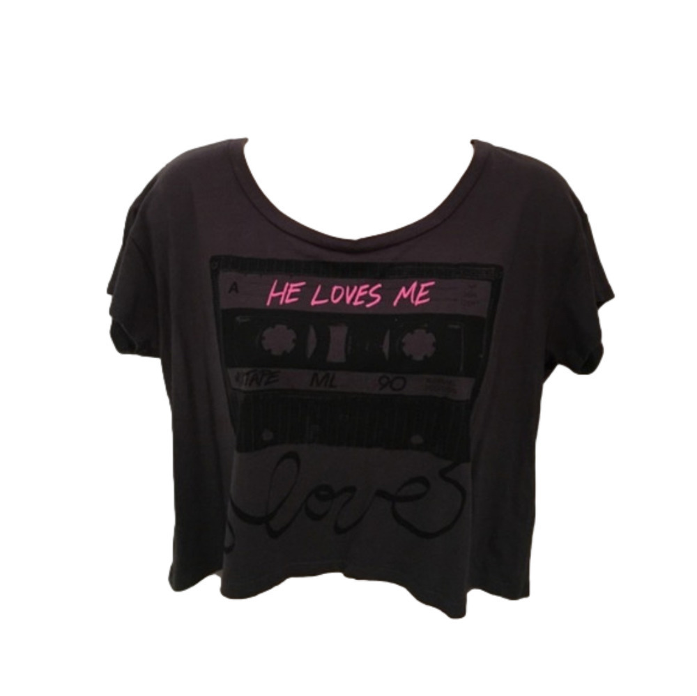 STRANDED  Dark Gray Crop Tee "He Loves Me" Tee (S)